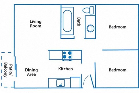 Two bedroom one bathroom floorplan